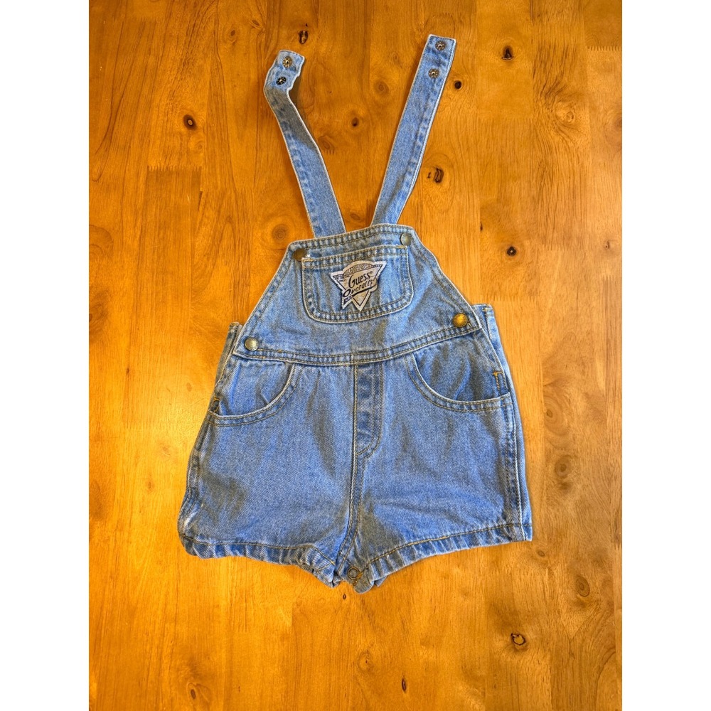 Vintage Guess Overalls Baby 3M Light Wash‎ Denim Shortalls Made in USA 90s Logo